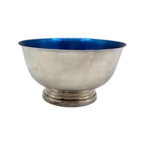Vintage Newport Footed Silver-Plate Bowl with Blue Enamel Interior